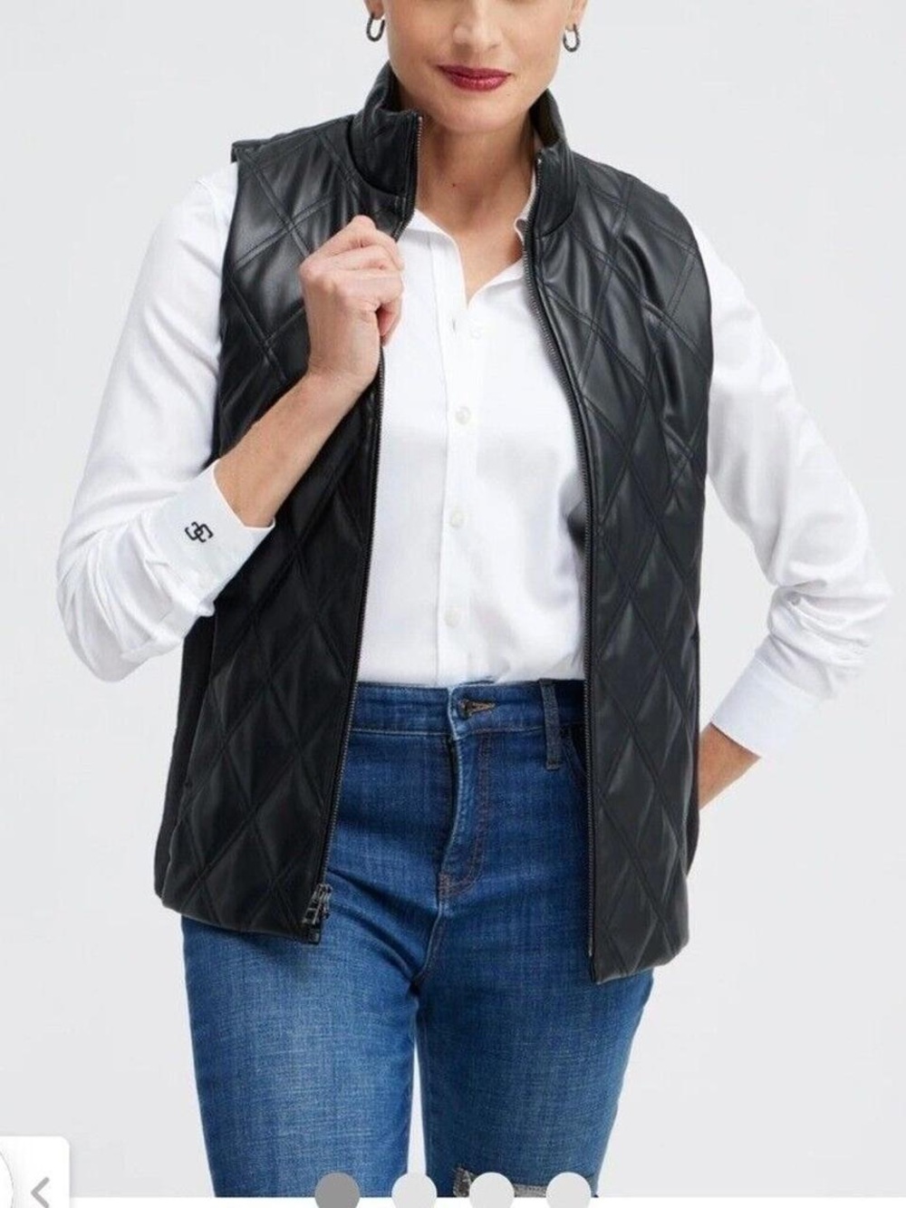Chico's Black Quilted Faux-Leather Vest